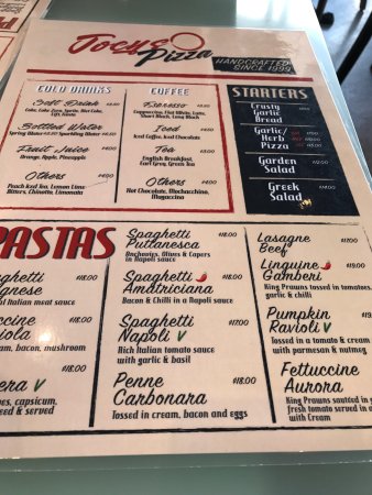 menu of foods served at Joey's Pizza